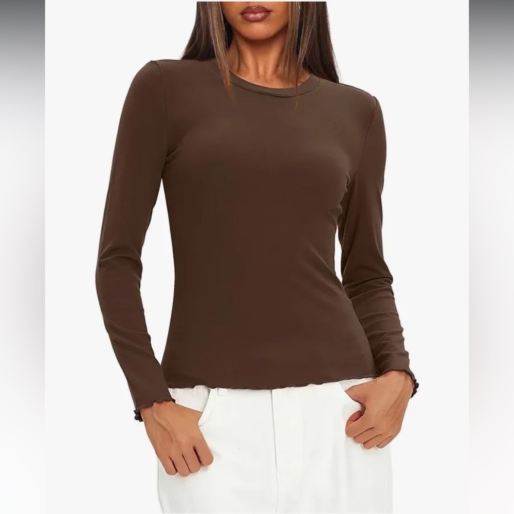 Amazon Brown Long Sleeve Fitted Top